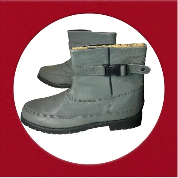 Vintage Charcoal Gray Leather Ankle Buckle Boots Men 8.5