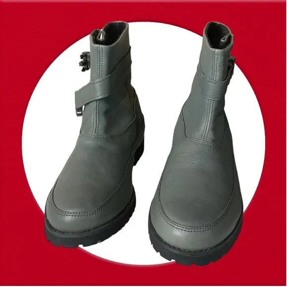 Vintage Charcoal Gray Leather Ankle Buckle Boots Men 8.5