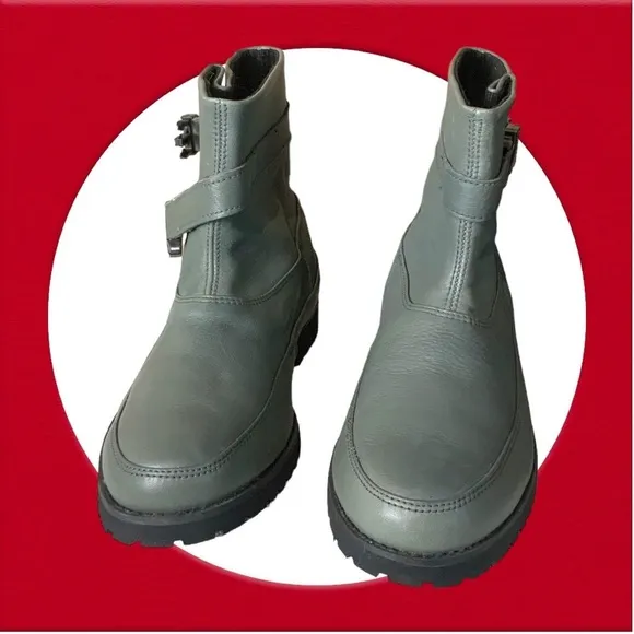 Vintage Charcoal Gray Leather Ankle Buckle Boots Men 8.5