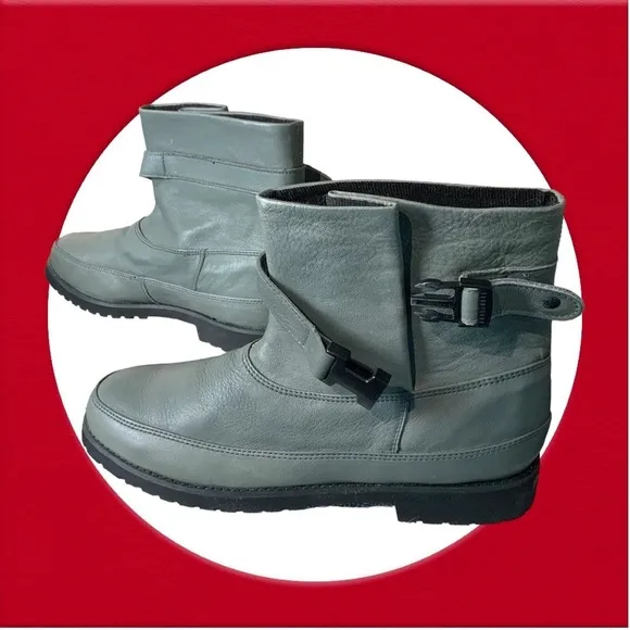 Vintage Charcoal Gray Leather Ankle Buckle Boots Men 8.5