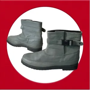 Vintage Charcoal Gray Leather Ankle Buckle Boots Men 8.5