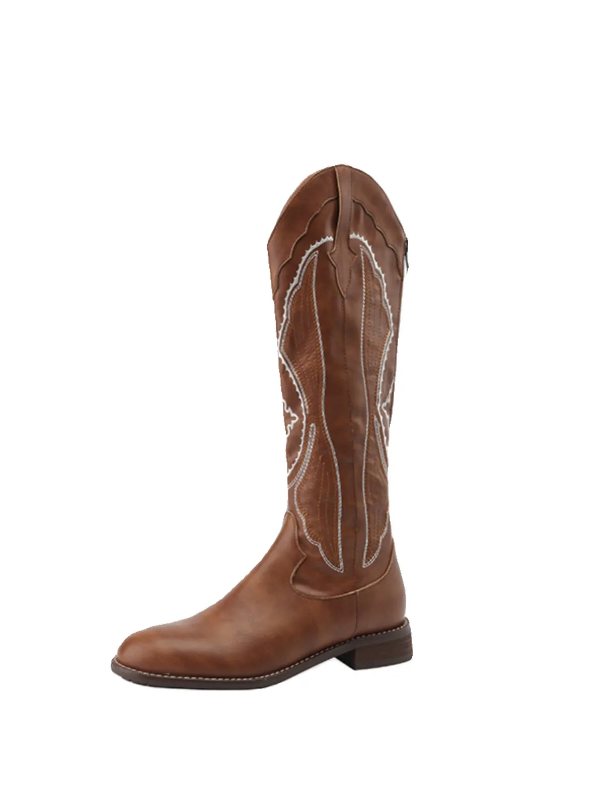 White Boots Women Boots Autumn and Winter Fleece-lined Low Heel Genuine Leather Boots\n Knight Boots Retro Embroidery Western Cowboy Boot