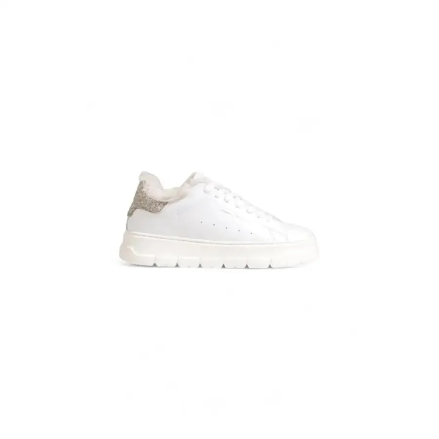White Leather Sneaker with Glitter Heel