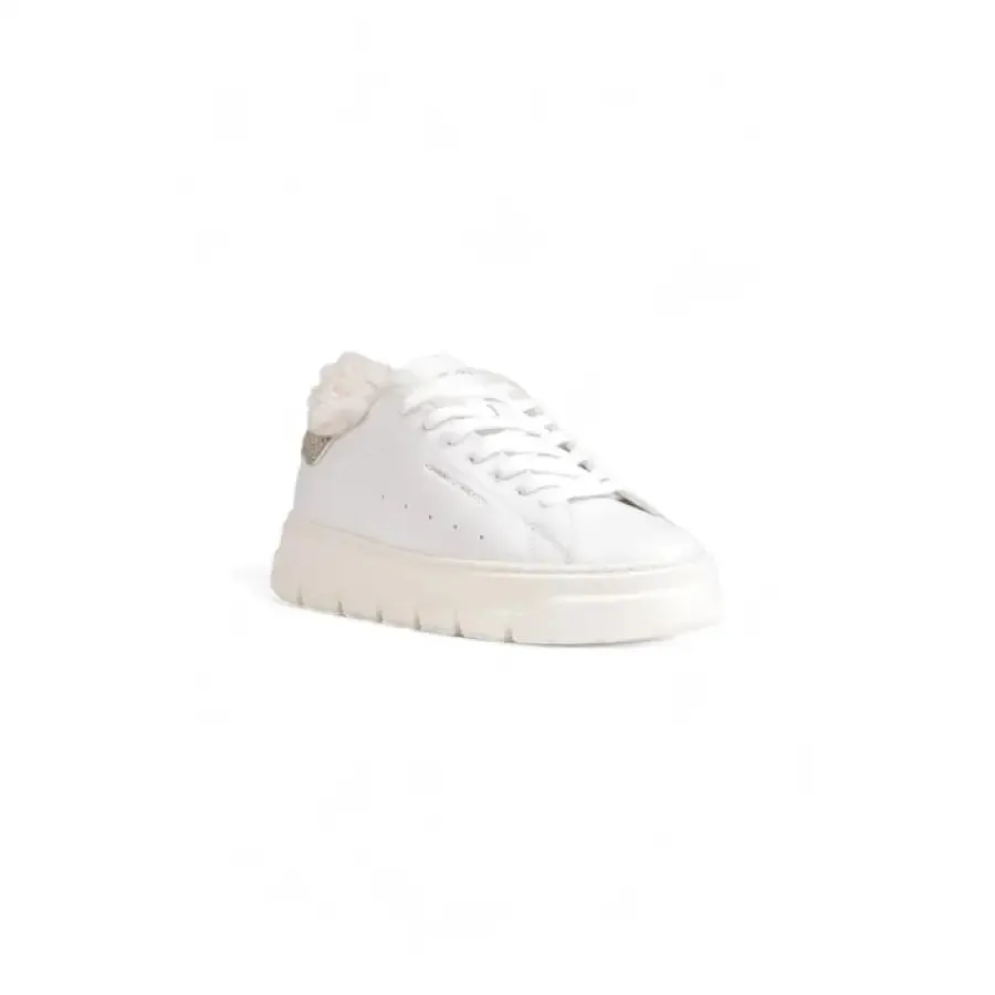 White Leather Sneaker with Glitter Heel
