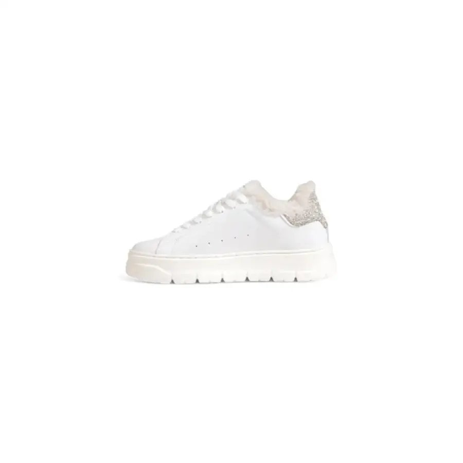 White Leather Sneaker with Glitter Heel