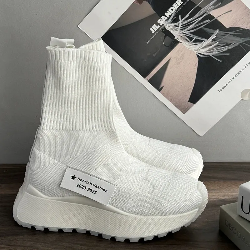 Winter Fleece-Lined Platform Ins High-Top Clunky Sneakers Ankle Sock Boots