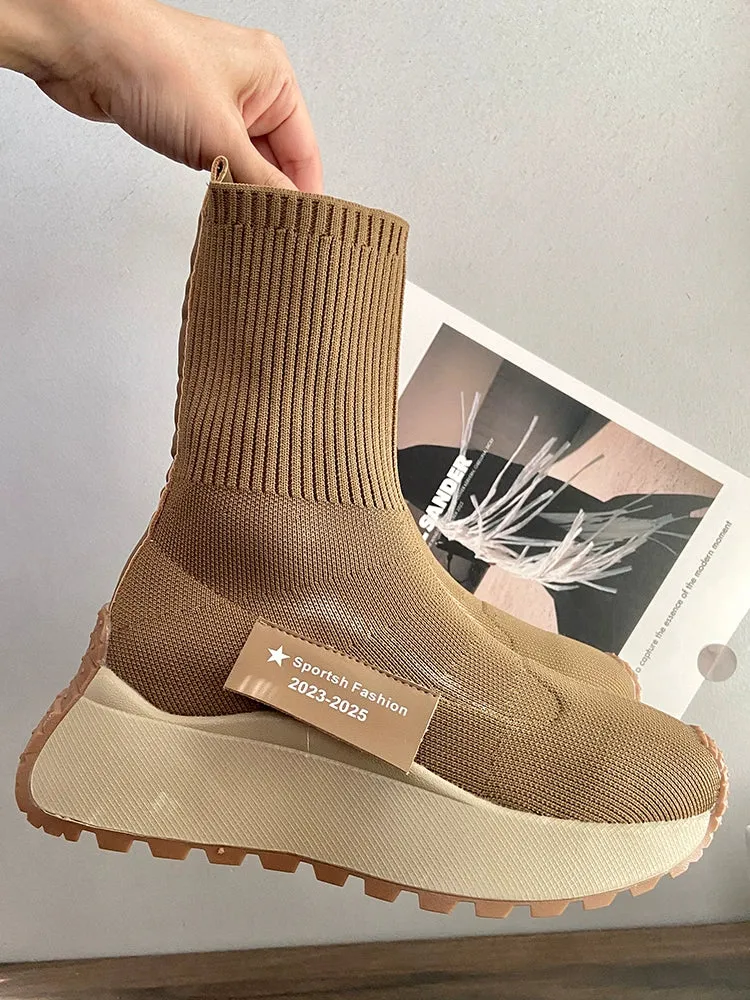 Winter Fleece-Lined Platform Ins High-Top Clunky Sneakers Ankle Sock Boots