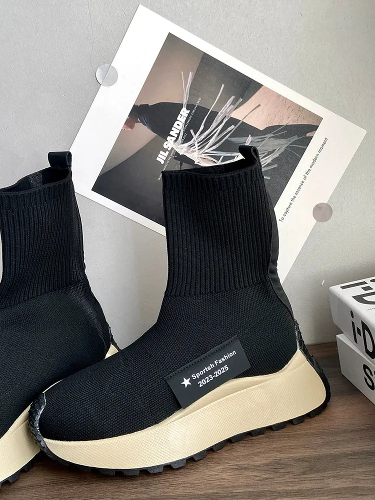 Winter Fleece-Lined Platform Ins High-Top Clunky Sneakers Ankle Sock Boots