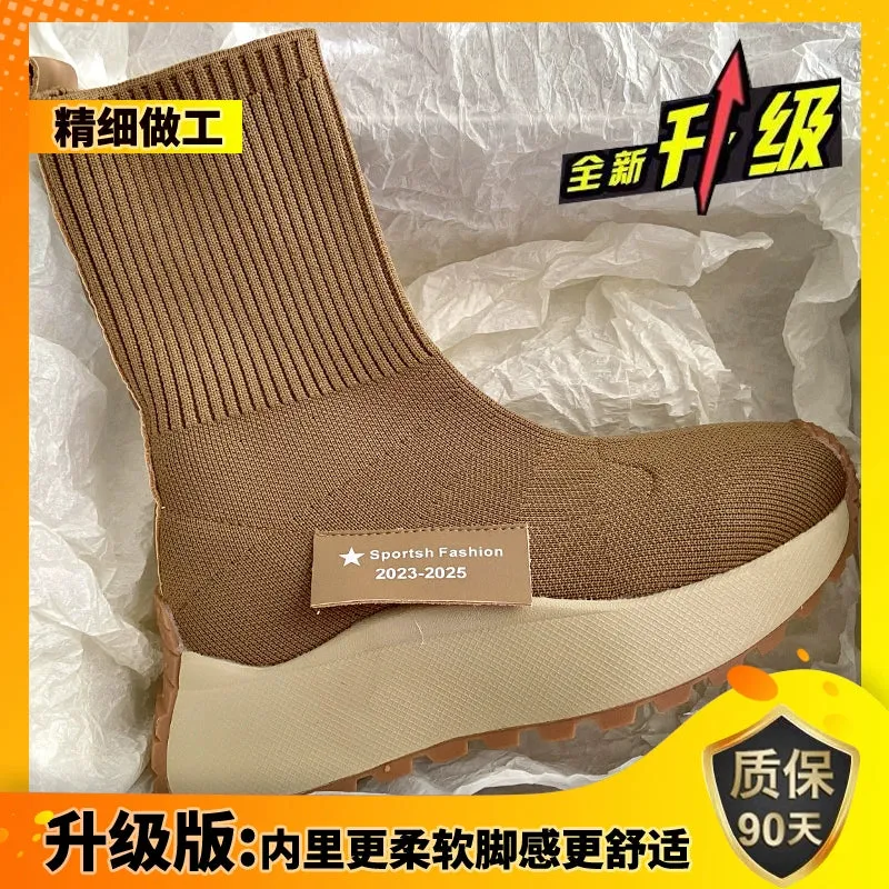 Winter Fleece-Lined Platform Ins High-Top Clunky Sneakers Ankle Sock Boots