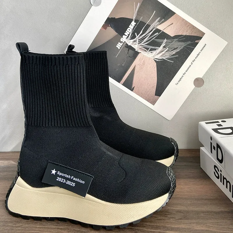 Winter Fleece-Lined Platform Ins High-Top Clunky Sneakers Ankle Sock Boots