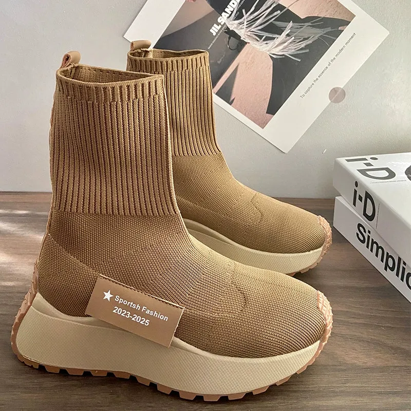 Winter Fleece-Lined Platform Ins High-Top Clunky Sneakers Ankle Sock Boots