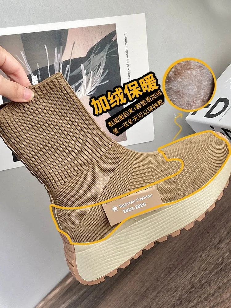 Winter Fleece-Lined Platform Ins High-Top Clunky Sneakers Ankle Sock Boots
