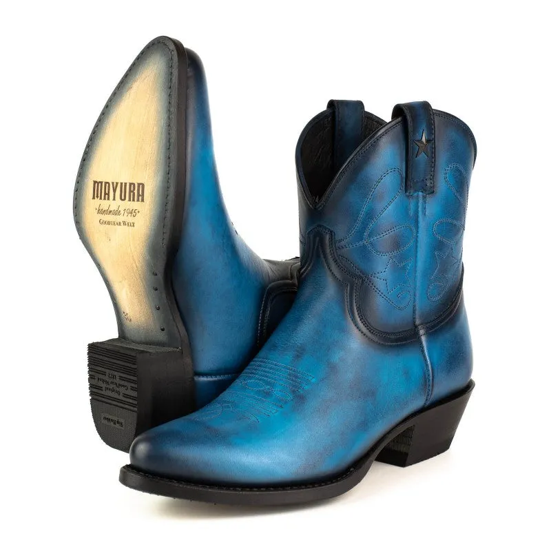 Women's Cowboy Boots or Ankle Boots Handcrafted Blue Leather 2374 Texanas
