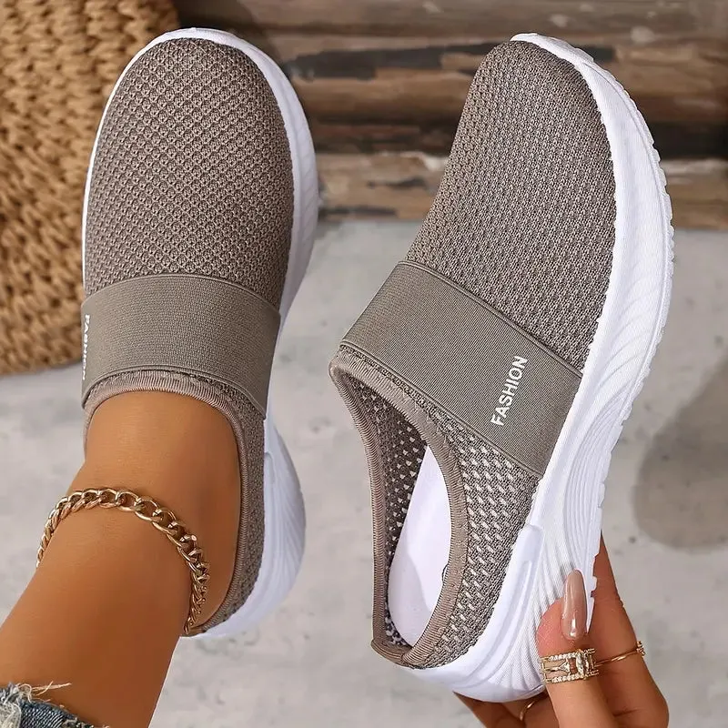 Women's White Mesh Slip-On Trainers - Breathable & Lightweight