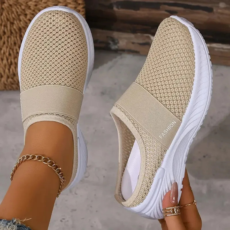 Women's White Mesh Slip-On Trainers - Breathable & Lightweight