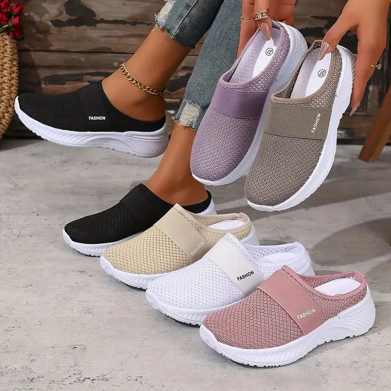 Women's White Mesh Slip-On Trainers - Breathable & Lightweight