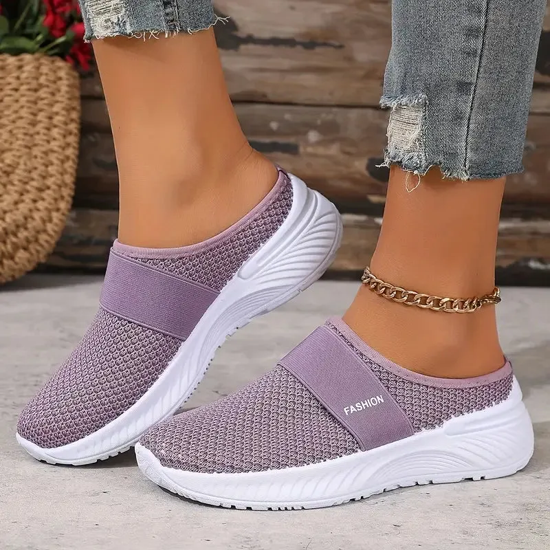 Women's White Mesh Slip-On Trainers - Breathable & Lightweight