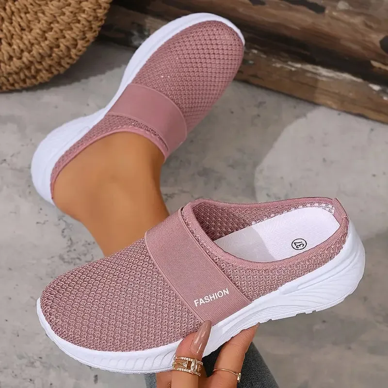 Women's White Mesh Slip-On Trainers - Breathable & Lightweight