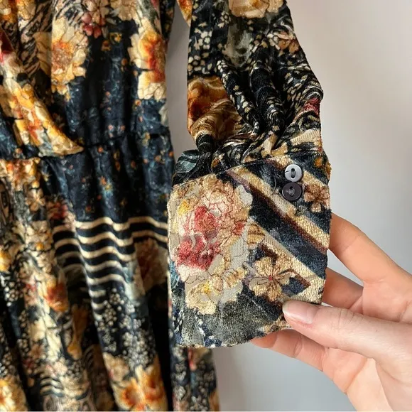 Zara Floral Velvet Crossover Mini Cocktail Dress