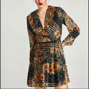 Zara Floral Velvet Crossover Mini Cocktail Dress