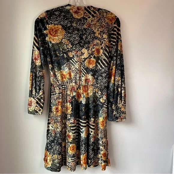 Zara Floral Velvet Crossover Mini Cocktail Dress