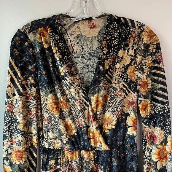 Zara Floral Velvet Crossover Mini Cocktail Dress